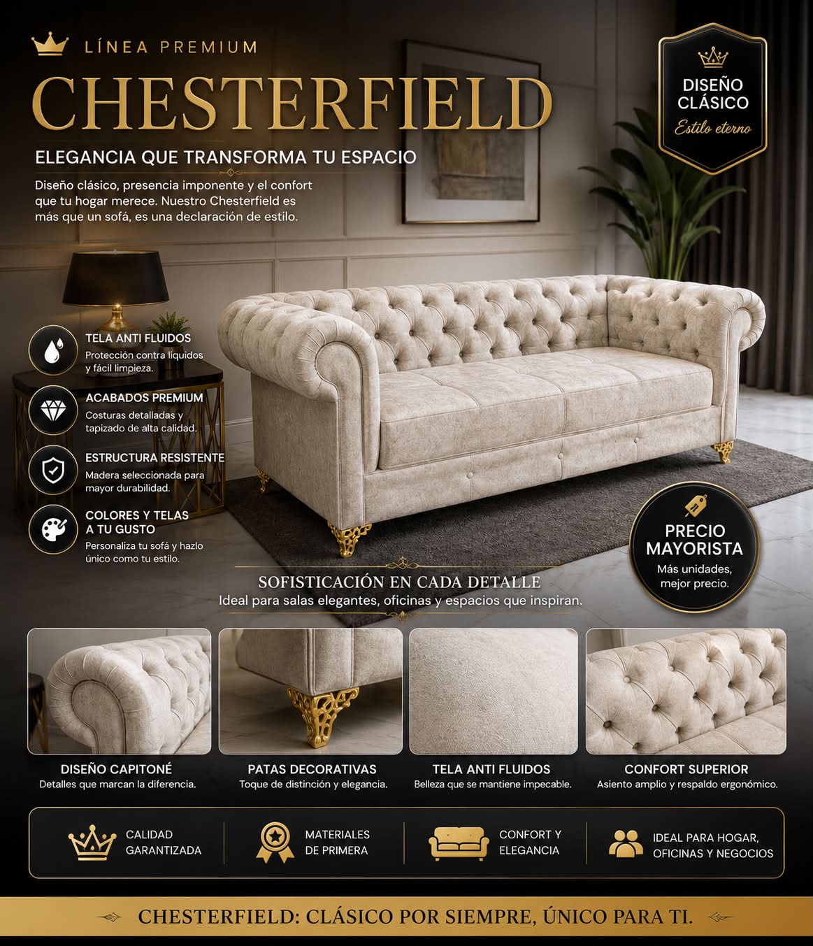 Sofá Clásico Chesterfield Línea Premium